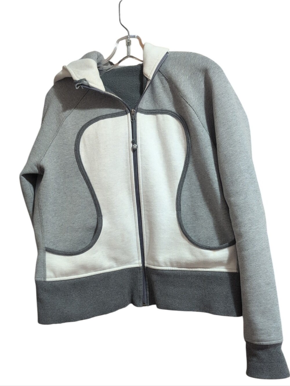 Lululemon Scuba Hoodie Women’s 12 Gray White Full Zip Fleece Lined Jacket